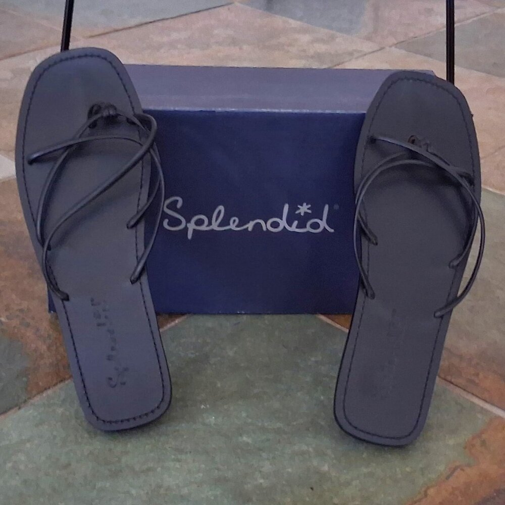Splendid Flat Leather Strappy Sandals Black